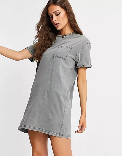 Brave Soul – Vera – T-Shirt-Kleid in verwaschenem Khaki-Grün günstig online kaufen
