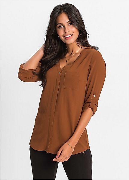 bonprix Longbluse bequeme Passform, verdeckte Knopfleiste, unifarben, mit B günstig online kaufen