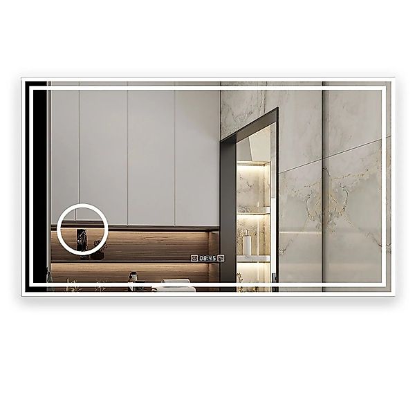 Aica Sanitär Badspiegel mit Schminkspiegel Uhr 160x80 cm Spiegel mit LED Be günstig online kaufen