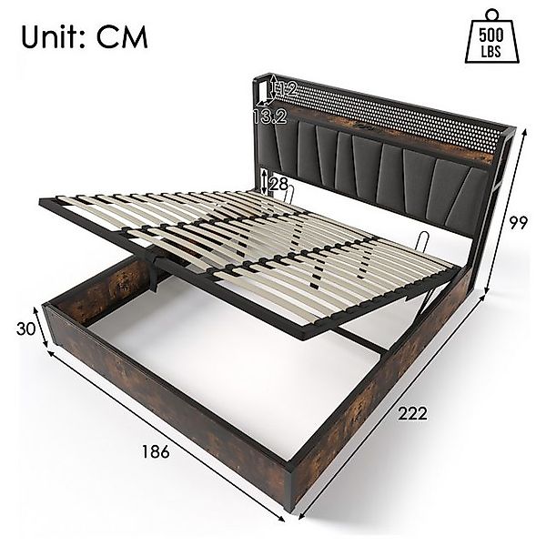 STILVORA Polsterbett 180×200cm Polsterbett Metallbett mit LED,Doppelbett mi günstig online kaufen