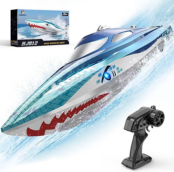 DEERC RC-Boot mit LED, 20+ km/h, 2,4 GHz, ferngesteuert (1-tlg), RC Haiboot günstig online kaufen