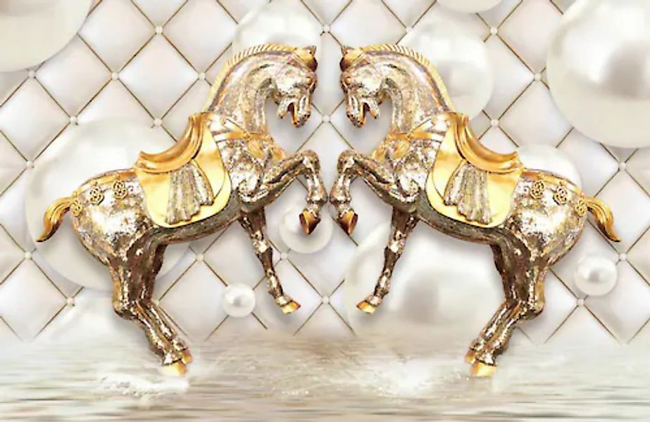 Papermoon Fototapete »Muster mit Pferden gold weiß« günstig online kaufen