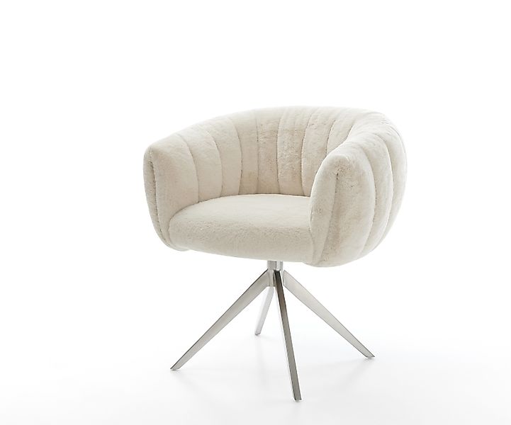 Drehstuhl Jada-Flex Plüsch Creme-Weiß Kreuzgestell breit Edelstahl 360° dre günstig online kaufen