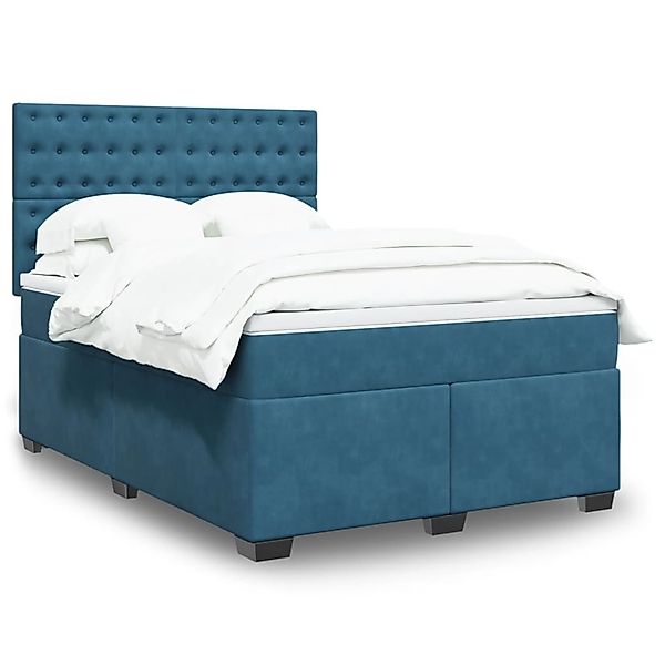 vidaXL Boxspringbett mit Matratze Blau 160x200 cm Samt 3293270 günstig online kaufen