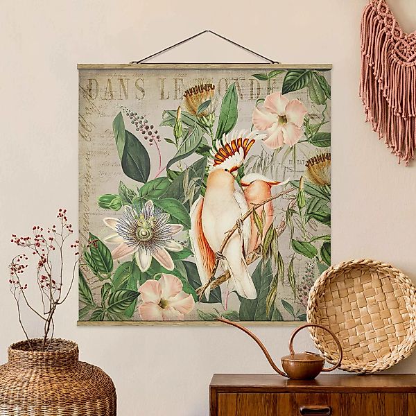 Stoffbild Blumen mit Posterleisten - Quadrat Colonial Style Collage - Rosa günstig online kaufen