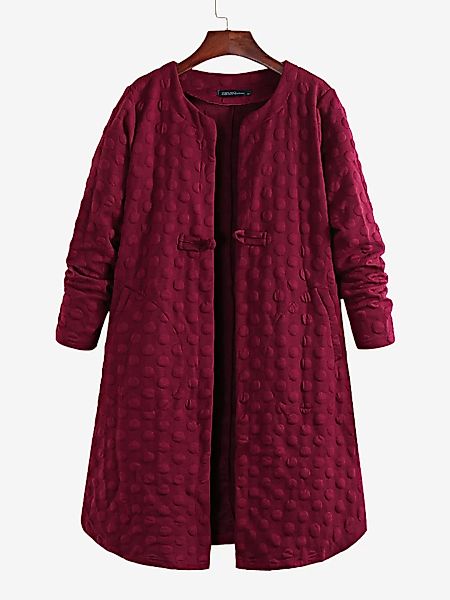 Damen Mantel mit O-Ausschnitt Langarm Knopf Übergröße einfarbig lang günstig online kaufen