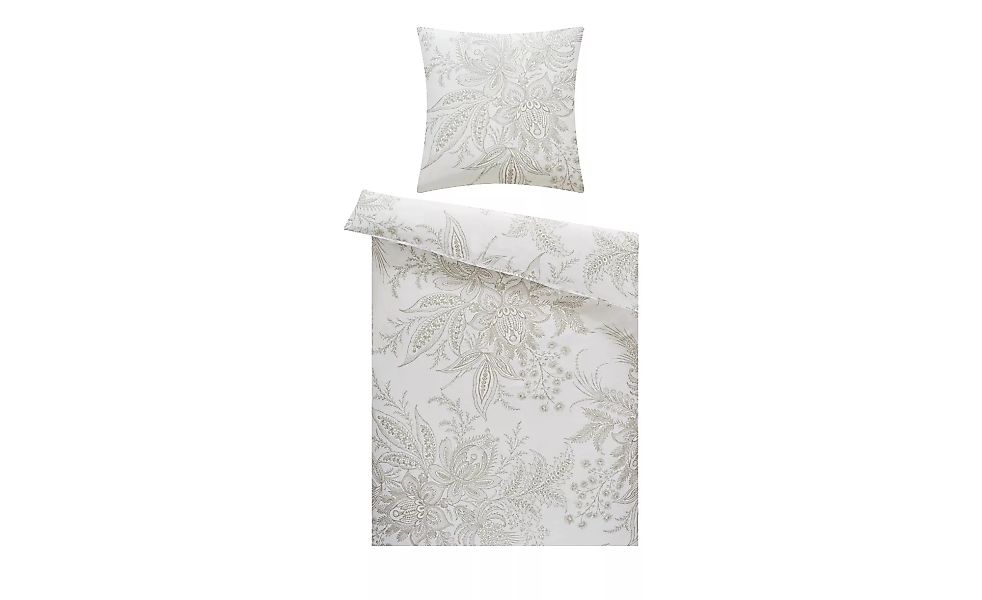 HOME STORY Satin Bettwäsche  Floral - weiß - 100% Baumwolle - 135 cm - Scon günstig online kaufen