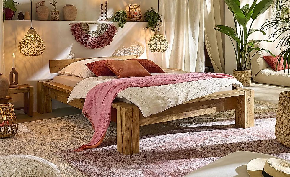 Massivholz-Bettgestell aus Massivholz Kingston ¦ holzfarben ¦ Maße (cm): B: günstig online kaufen