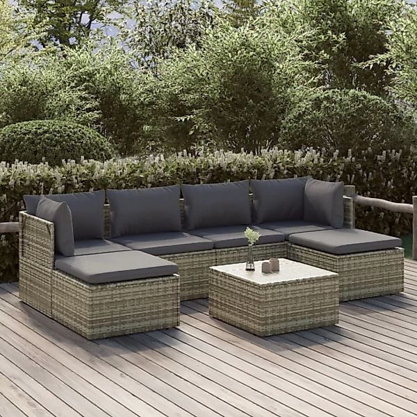 Vidaxl 7-tlg. Garten-lounge-set Mit Kissen Grau Poly Rattan günstig online kaufen