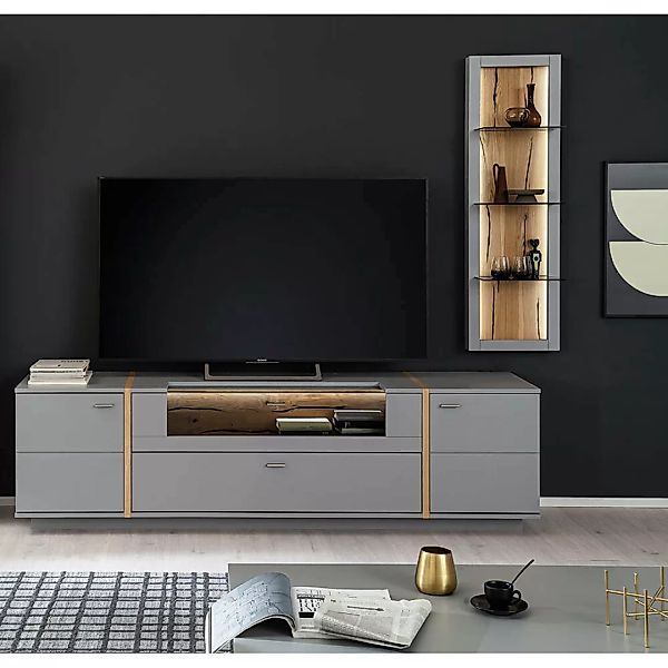 Wohnwand SAVANNAH-05 in grau lackiert inkl. TV-Board und Wandboard mit LED günstig online kaufen