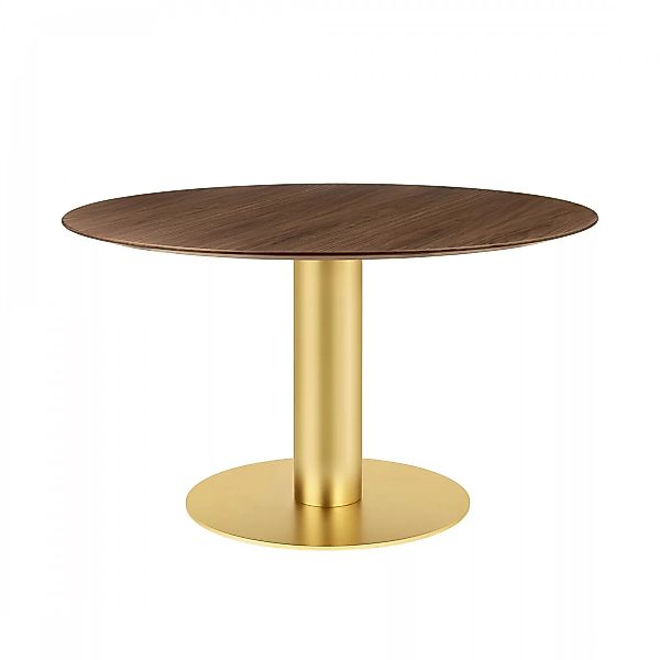 Gubi - 2.0 Dining Table Gestell Messing Ø130cm - Walnuss/Tischplatte Walnus günstig online kaufen