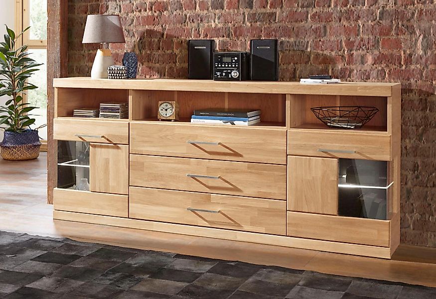 Home affaire Sideboard "Ribe,180cm breit, Fronten Massivholz,7 Fächer,Böden günstig online kaufen