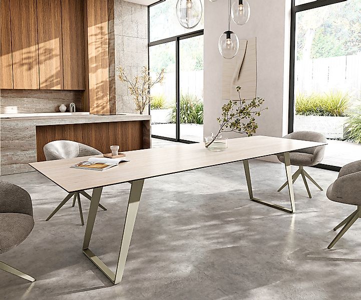 Esstisch Edge 300x100 cm Keramik Laminam® Travertino Bianco Creme-Weiß Meta günstig online kaufen