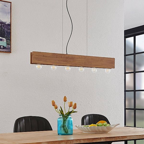 Lindby Malwin Holz-Pendelleuchte, lang, 6-fl., E27 günstig online kaufen