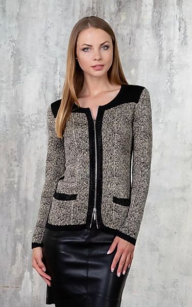 Passioni Cardigan mit schwarzem und beigem Strukturdruck und schwarzem Kont günstig online kaufen