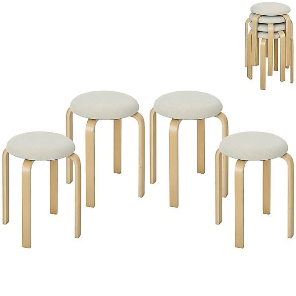 HOMCOM 4er Set Esszimmerhocker Stapelhocker Hocker Küchenhocker Cremeweiß günstig online kaufen