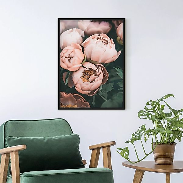 Bild mit Rahmen Ein Bouquet aus Pfingstrosen günstig online kaufen