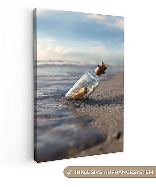 OneMillionCanvasses® Leinwandbild Glasflasche - Post - Meer - Sand, Fotodru günstig online kaufen
