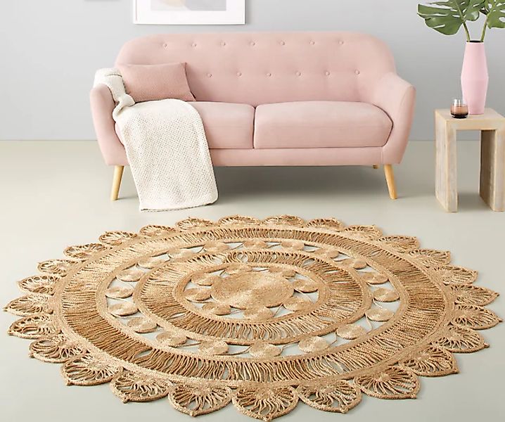 my home Teppich »Naturala, Jute-Teppich, handgefertigt«, rund, 5 mm Höhe, r günstig online kaufen
