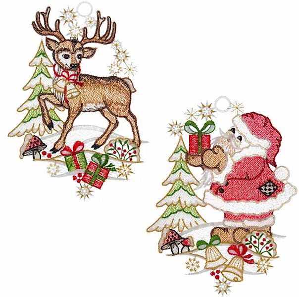 W. Reuter & Sohn - Plauener Spitze Fensterbild "Weihnachtsmann und Hirsch" günstig online kaufen
