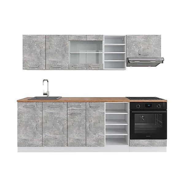 Vicco R-Line Küchenzeile Beton/Weiß 240 cm AP Eiche günstig online kaufen