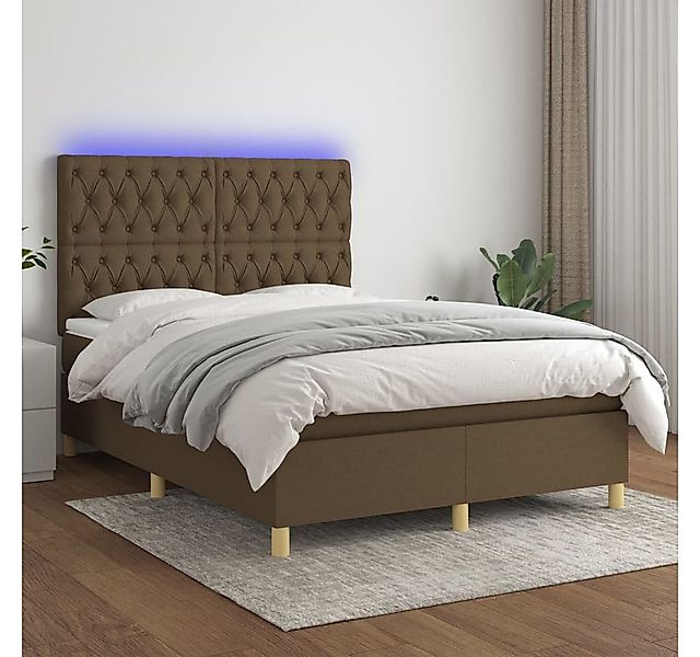 vidaXL Boxspringbett Boxspringbett mit Matratze LED Dunkelbraun 140x200 cm günstig online kaufen