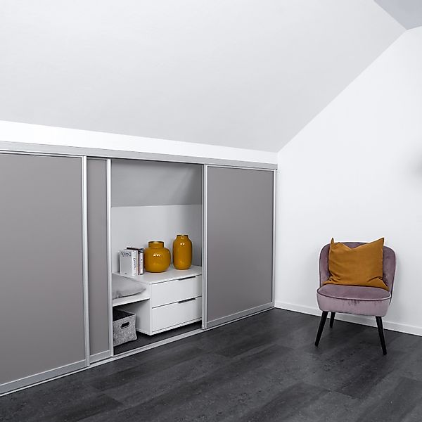 Scyscope Schiebetür-Bau-Set Kniestock Profil Silber Dekor Taupe 1022 x 1400 günstig online kaufen
