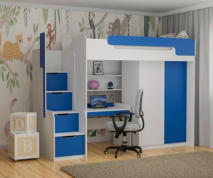 Möbel-Zeit Hochbett Hochbett DORIAN mit Schreibtisch und Schrank günstig online kaufen