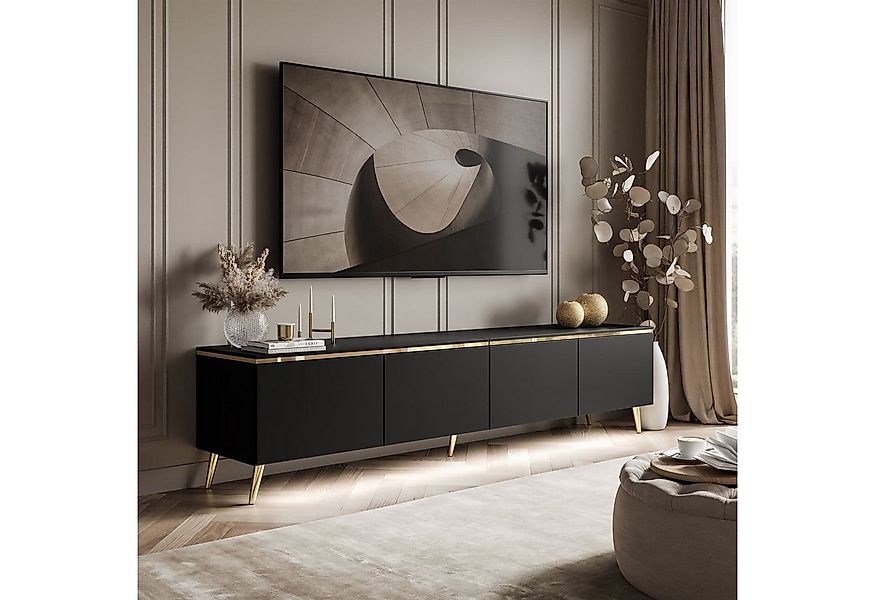 ALLHOUSE24 TV-Schrank NELLY 200 cm Gold Metallbeine LED Beleuchtung verschi günstig online kaufen