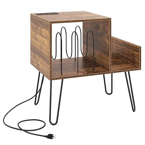 Costway Beistelltisch mit Ladestation & Plattenspielerständer Braun günstig online kaufen