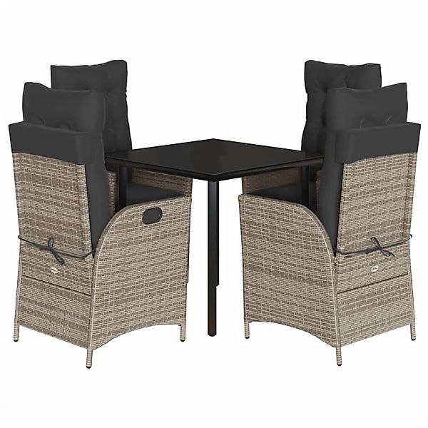 vidaXL 5-Tlg Garten-Essgruppe mit Kissen Grau Poly Rattan 3213428 günstig online kaufen