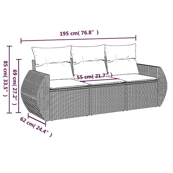 vidaXL Gartenlounge-Set 3-tlg. Garten-Sofagarnitur mit Kissen günstig online kaufen