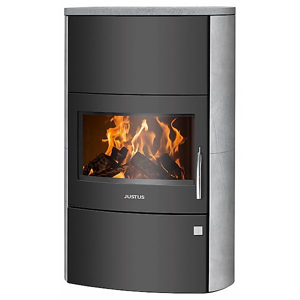 Justus Kaminofen Agero W+ Stahl Schwarz Speckstein Korpus Grau 7 kW günstig online kaufen