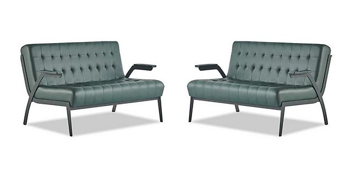 JVmoebel 2-Sitzer Grün Sofa-Set Leder 2-Sitzer Sofas Modern Chesterfield Co günstig online kaufen