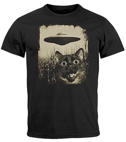 Neverless Print-Shirt Herren T-Shirt UFO Katze günstig online kaufen