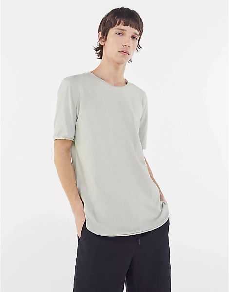 Bershka – T-Shirt in Grau mit unversäuberten Kanten günstig online kaufen