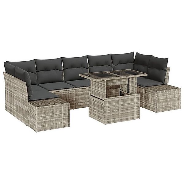 vidaXL Loungesofa 8-tlg. Garten-Sofagarnitur mit Kissen Hellgrau Poly Ratta günstig online kaufen