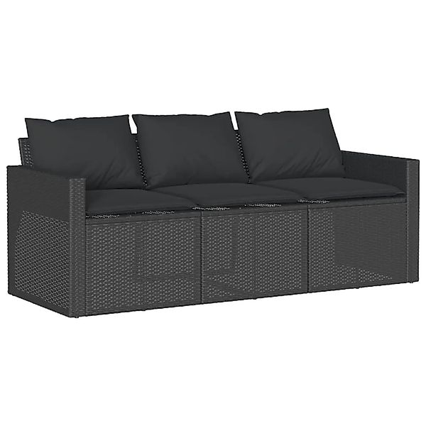 vidaXL Gartensofa mit Kissen 3-Sitzer Schwarz Poly Rattan 366341 günstig online kaufen