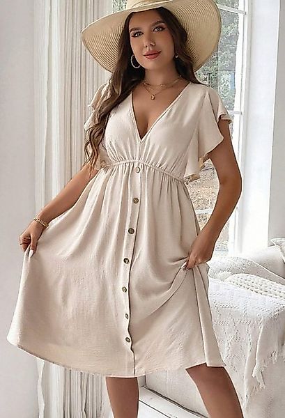 LOVGCCN Strandkleid Plus Size Damenkleid mit V-Ausschnitt und Knöpfen und R günstig online kaufen