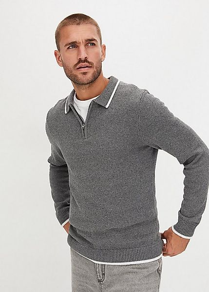 bonprix Strickpullover Polo Pullover mit Reißverschluss günstig online kaufen