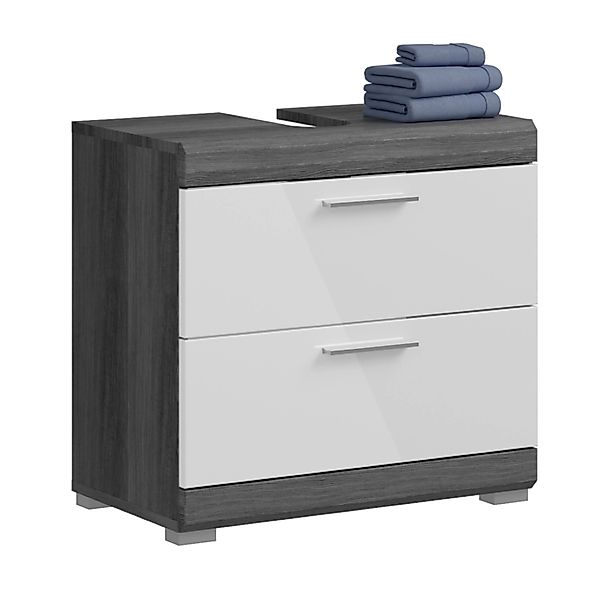Waschbeckenunterschrank m. 2 Schubladen 60 cm x 56 cm x 34 cm Weiß-Rauchsil günstig online kaufen
