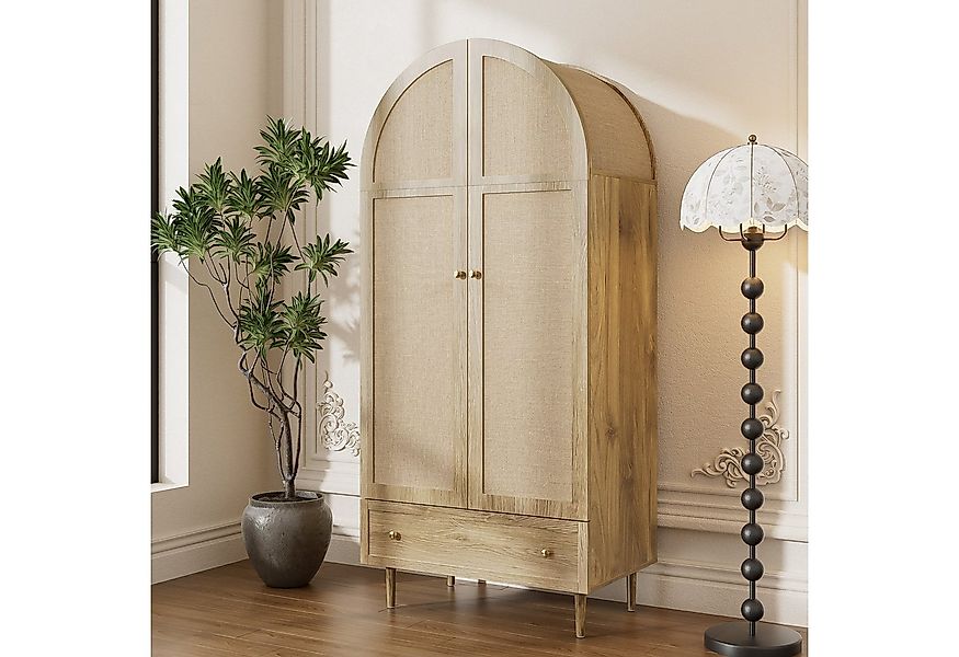 Odikalo Kleiderschrank Garderobe Stofftüren Schublade Walnuss Optik stabile günstig online kaufen