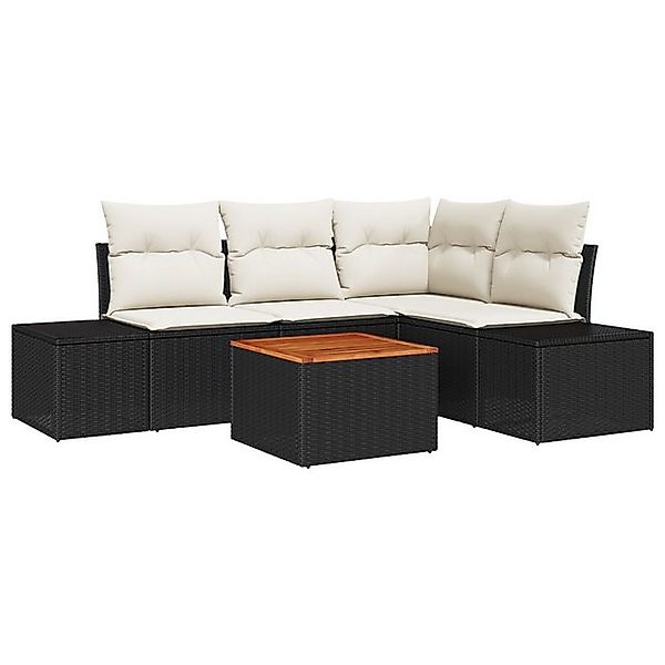 vidaXL Loungesofa 5-teiliges Garten Sofa Set mit Kissen in Schwarz Poly Rat günstig online kaufen