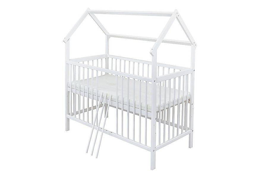 Baby-Delux Babybett Hausbett 60x120, Kinderbett Gitterbett weiß Matratze günstig online kaufen