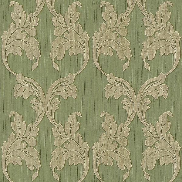 PROFHOME 956284-GU Textiloptik Tapete Barock Matt Grün 0,53 m x 10,05 m 5,3 günstig online kaufen