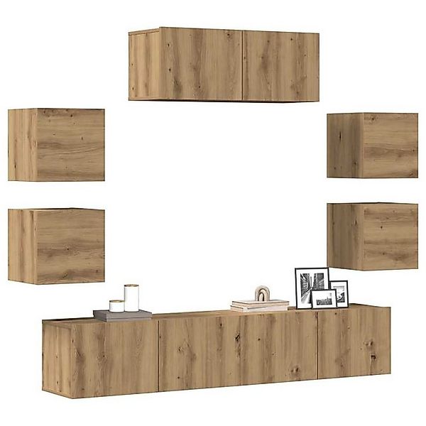 vidaXL Schrankmodule 7-tlg. TV-Schrank-Set Wandmontage Artisan-Eiche Holzwe günstig online kaufen