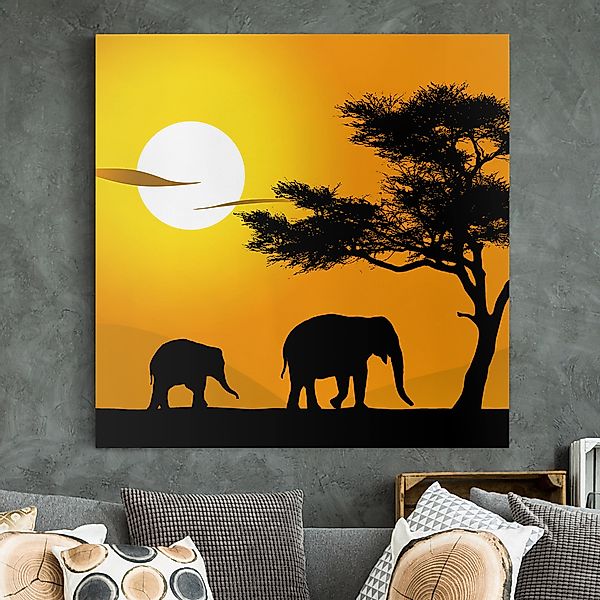 Leinwandbild - Quadrat African Elefant Walk günstig online kaufen