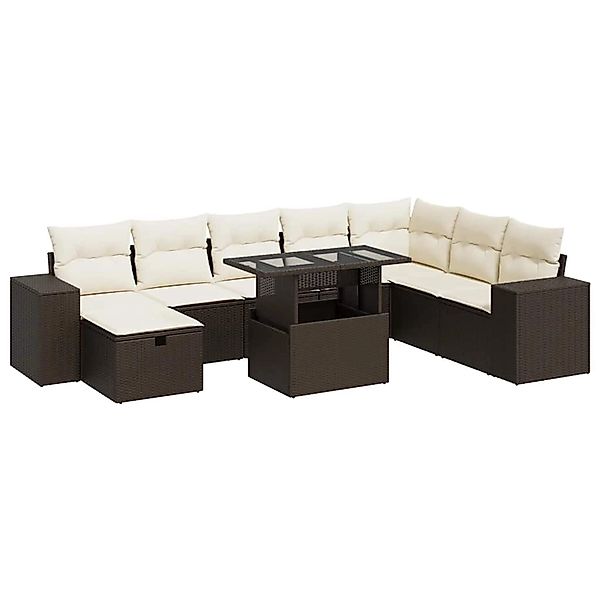 vidaXL 9-Tlg Garten-Sofagarnitur mit Kissen Braun Poly Rattan 3327963 günstig online kaufen