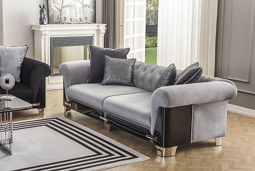 Xlmoebel Chesterfield-Sofa Neues graues Stoff-Sofa Chesterfield für drei Pe günstig online kaufen