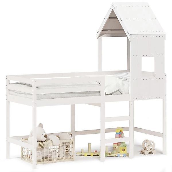 vidaXL Hochbett mit Leiter und Dach Weiß 80x200 cm Massivholz Kiefer 328202 günstig online kaufen